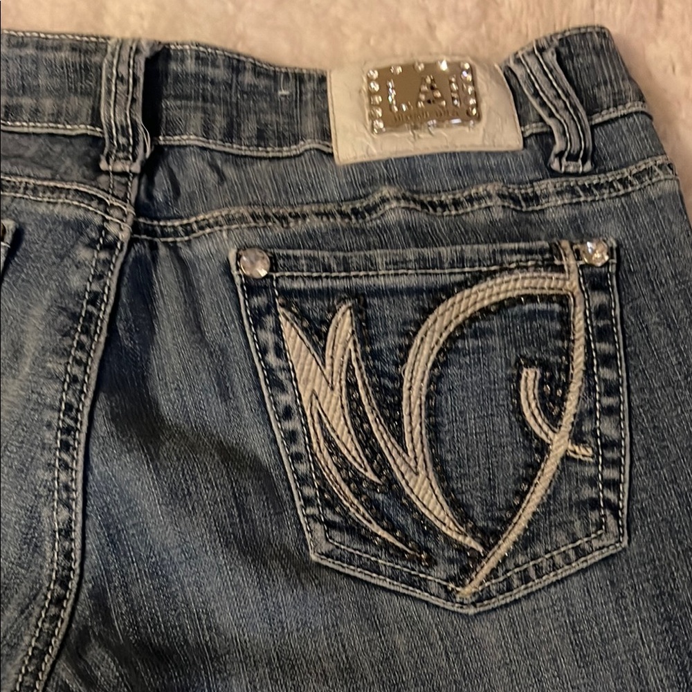 L.A. Idol Blue Skinny Jeans with Embroidered Design - Picture 1 of 15